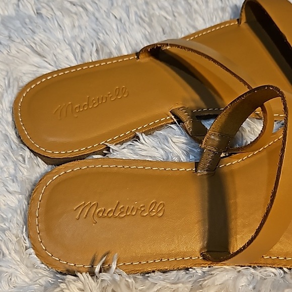 Madewell Women Tan Leather Double Strap Slide Sandals Slip On Flat‎ Shoes - Picture 2 of 4